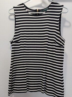 Lauren Ralph Lauren Striped Sleeveless Women Top with Back Zipper Closure Size M